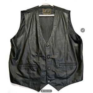 M Marco Serafino Leather Vest Mens 2X XXL Tall Long Biker Western Black Genuine